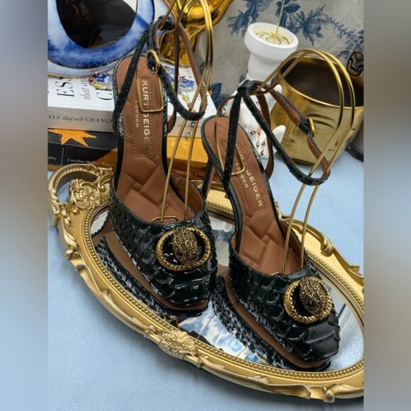 🆕 KURT GEIGER LONDON 🧿 NWOB Chelsea Ankle Strap Heel, Green Snakeskin, Sz 37 7 - Picture 10 of 15